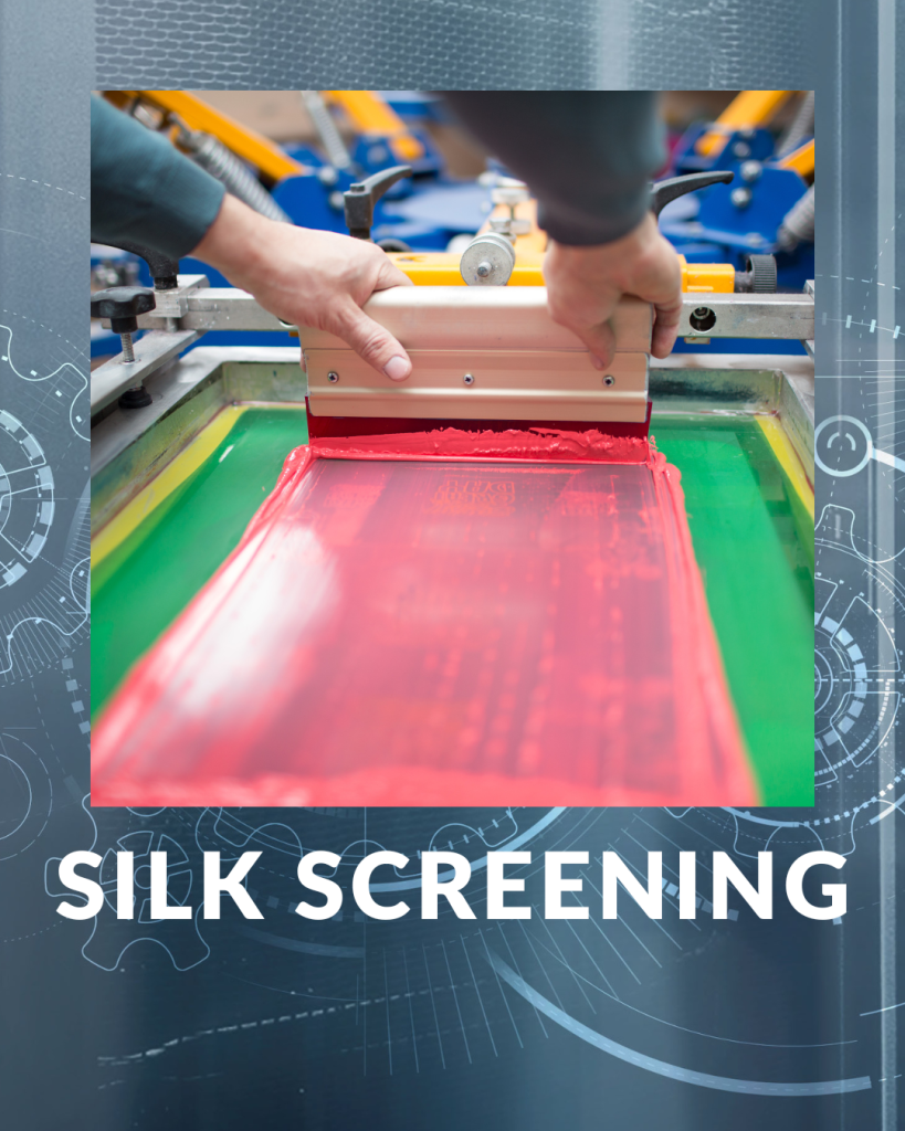 Silk screening is used to label parts for simplified production.
